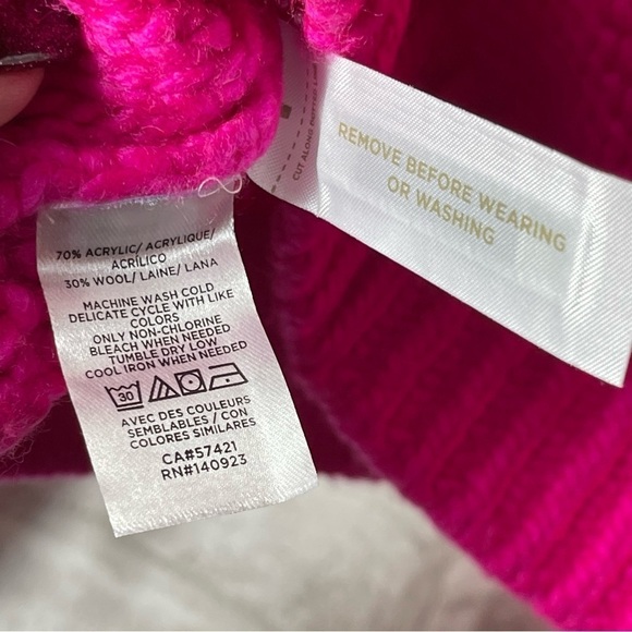 Lou & Grey for Loft‎ Sweater Women’s Sz XS Fushia Fringe Turtleneck - Picture 5 of 8